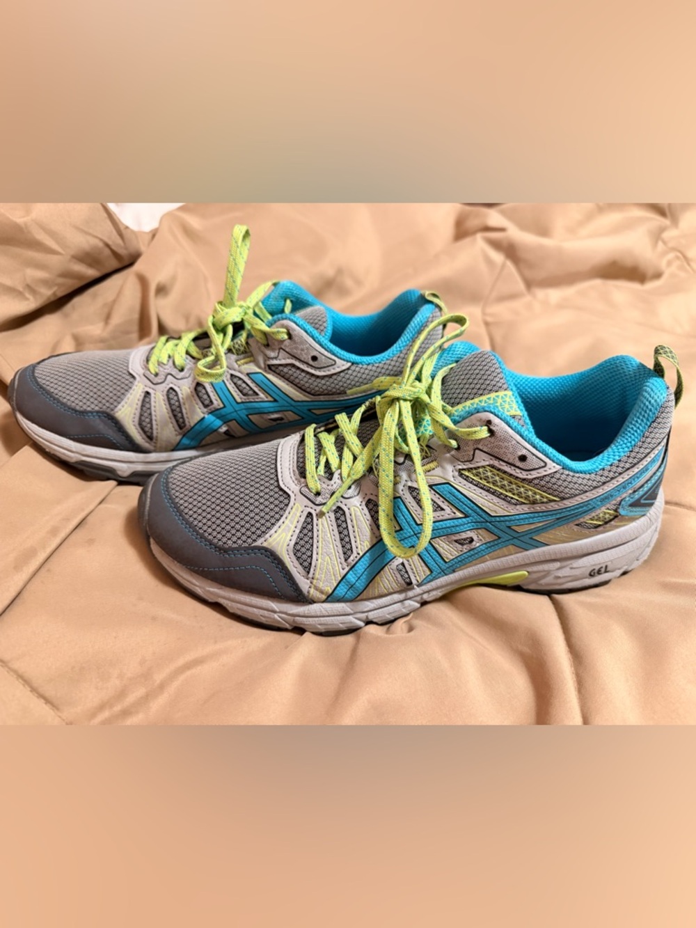 Asics Gray, Turquoise & Neon Yellow Running Shoes